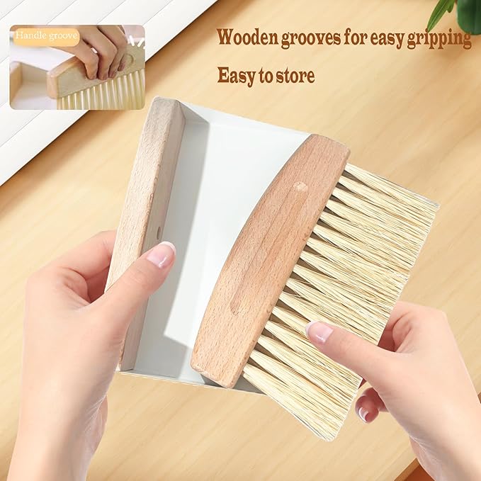 Mini Broom and Dustpan Set Small Metal Dustpan and Brush Set Hand Whisk Broom for Home Office Desktop Sofa Pet Care Household Cleaning (PET bristles, Black)