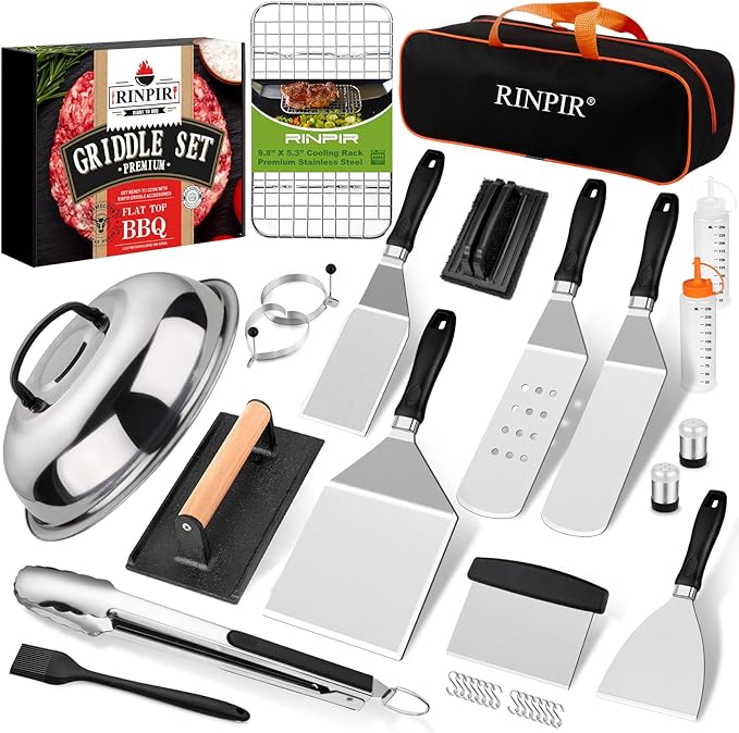 33PCS Griddle Accessories Kit for Blackstone, Flat Top Grill Accessories Tools with Cooling Rack, Melting Dome and Burger Press, Professional Hibachi Spatula Gift Set for Outdoor Teppanyaki BBQ