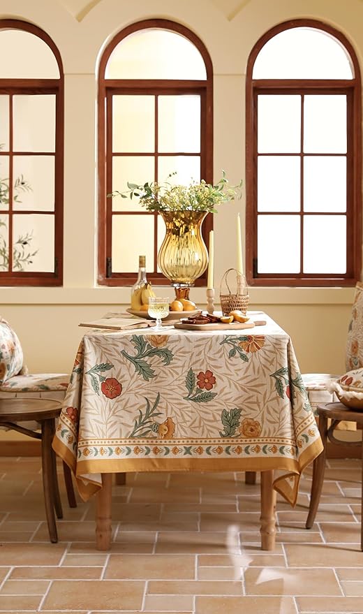 patdrea Designer French Vintage Rectangular Tablecloth,Yellow Floral Pattern Anti-Wrinkle Table Cloth,Dacorative Cover for Kitchen Dining Parties,Christmas,Thanksgiving,55"x87"-Cornflowers