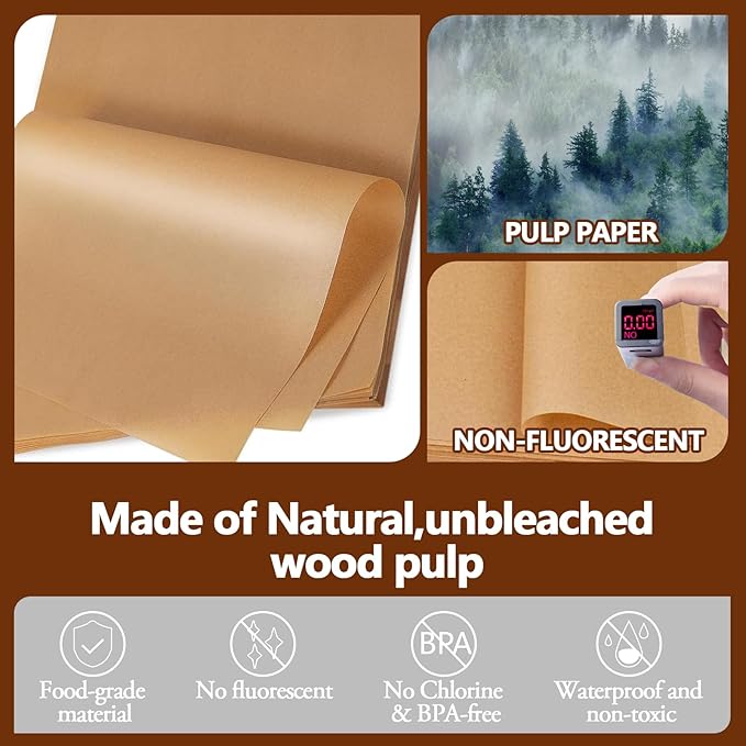 120PCS Thickened Precut Parchment Paper Sheets, 12×16 In Heavy Duty Non-Toxic & Unbleached Parchment Baking Paper for Baking, Grilling, Non-Stick & Comes in Convenient Packaging, Brown