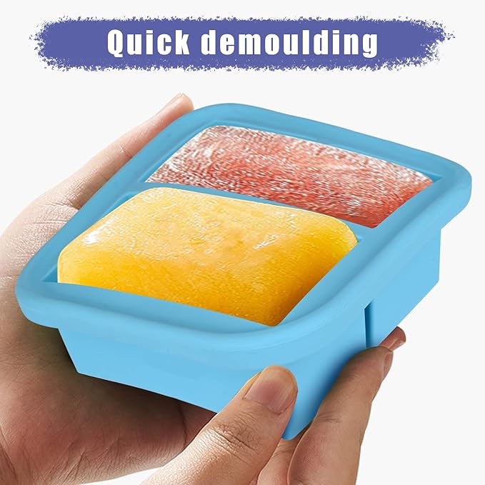 1-Cup Silicone Freezer Tray with Lid 2 pack Soup freezer molds Food Freezing Container Make 4 Perfect Soups, Broths, Stews, Sauces, Curries
