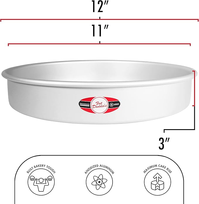 Fat Daddio's Anodized Aluminum Round Cake Pans, 2 Piece Set, 11 x 3 Inch