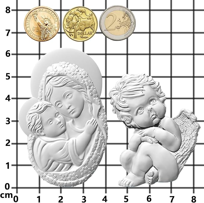 Art Molds for Polyclay Air Dry Clay Plaster, Carved Holy Family Mother and Cherub