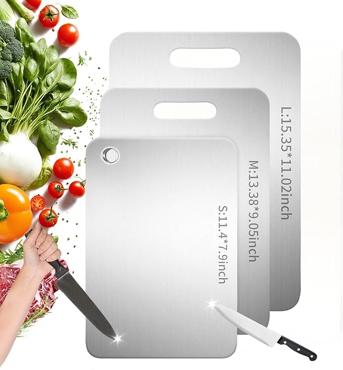 Katuchef Titanium Cutting Board 2025 New Upgrade Pure Titanium Cutting Boards for Kitchen Double Sided Cutting Boards Non Toxic,Hygiene Durable Chopping Board Suitable for Dishwasher Safe (3PC:S+M+L)