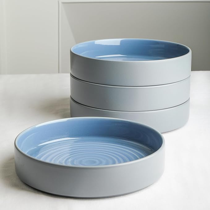 Stone Lain Elica 24-Piece Modern Dinnerware Set Stoneware, Plates and Bowl Sets for 8, Blue and Grey