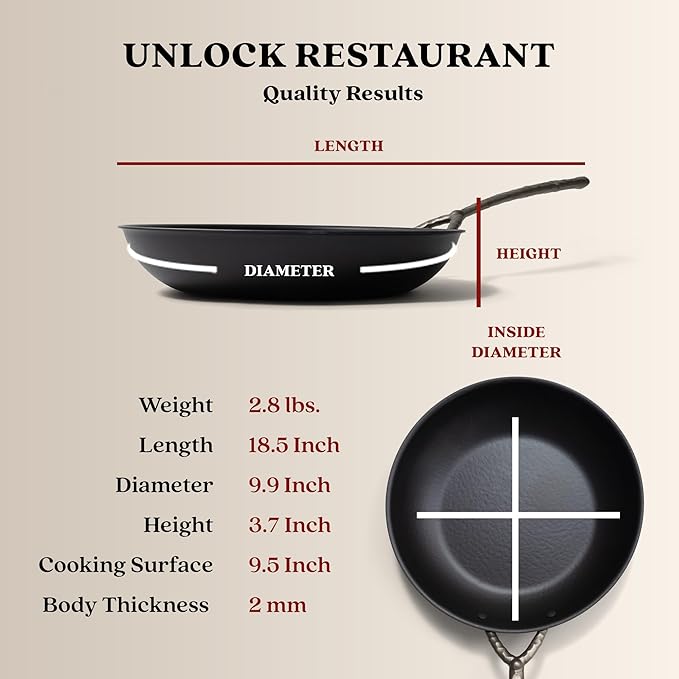 Alva 9.5” Carbon Steel Frying Pan – Naturally Nonstick, Made without PTFE, PFOA, & PFAS, Oven & Induction Safe, Chef-Grade Heat Control, Built to Last a Lifetime, Designed in Belgium