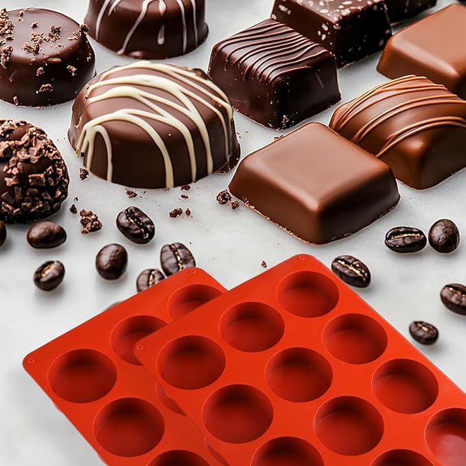 Mity rain Chocolate Bar Mold Deep, Silicone Dubai Chocolate Bar Pistachio Molds with Bags Scraper, Round Fix Chocolate Bar Dubai Candy Bar Mold for Filling Knafeh Pistachio Cream（2pc）