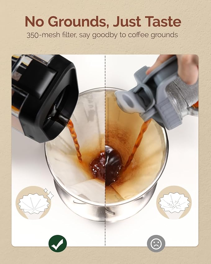 Maestri House Compact Cold Brew Coffee Maker, 64oz Iced Tea and Coffee Maker Brewer Space Saving Tritan Pitcher, 350 Mesh Filter, 100% Leak-Proof