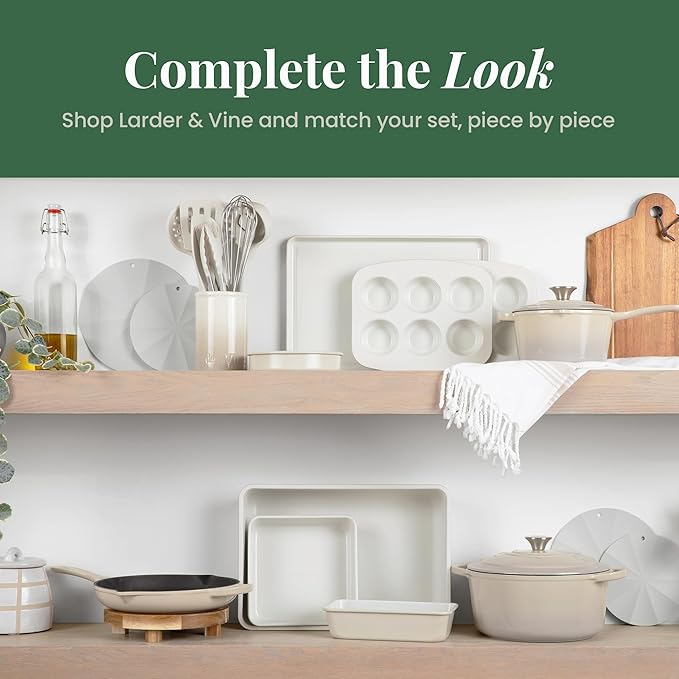 Larder & Vine 8-Piece Bakeware Set | Non-Stick Baking Set with Ceramic Finish | PFAS, PFOA, PTFE, and BPA Free Baking Essentials | Baking Sheets, Muffin Tins and Assorted Baking Pans | French Gray