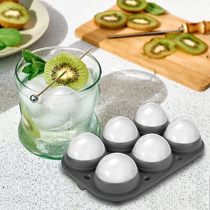 Samuelworld Premium Ice Tray Combo, Large Ice Sphere Maker & Giant Ice Cube Trays, 2 Packs, Food Grade, Durable Flexible Easy To Use, Spill-Free Integrated Funnels, Whiskey Bourbon Cocktails(Gray)