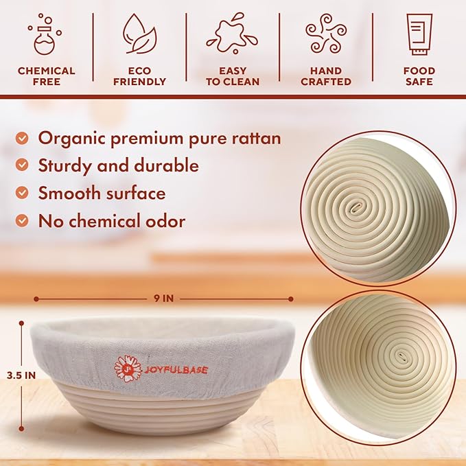 Bread Proofing Basket- 9-Inch Round Banneton Set Of 2- Sourdough Bread Baking Supplies complete tools- Dough Proofing Basket for Fermentation- With Linen Bread Bag + 16 Included Accessories For A Gift