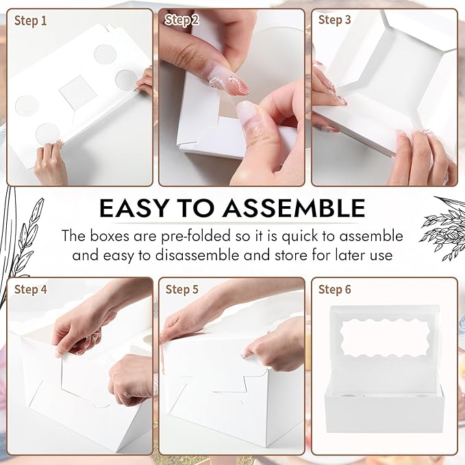 JCD 8pcs Cake Cupcake Combo Boxes with Clear Window and Cupcake Insert Fit 4 Cupcakes and 1 Mini Cake for Partry (1+4/8pcs)