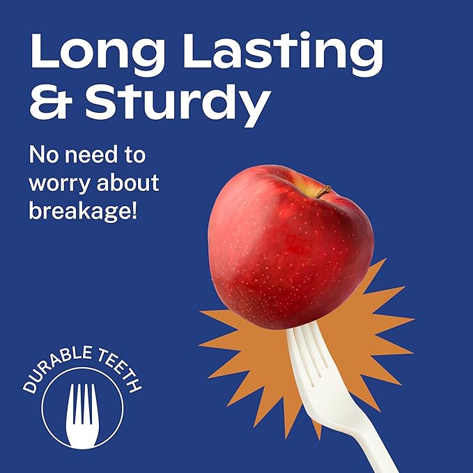 CORAL Ivory White 100% Compostable Spoons - 120 Heavy Duty No Plastic Spoons (6.5 inch) - Break Resistant with Smooth Edges, Ocean Friendly Alternative to Plastic Utensils - Biodegradable & Disposable