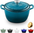 Signature Enameled Cast Iron Dutch Oven, Non-Stick Serving Pot with Tight Fitting Lid for Perfect Roasting, Baking, Sauteing, and Bread Making | 10Q (9.5L) - Ocean Blue