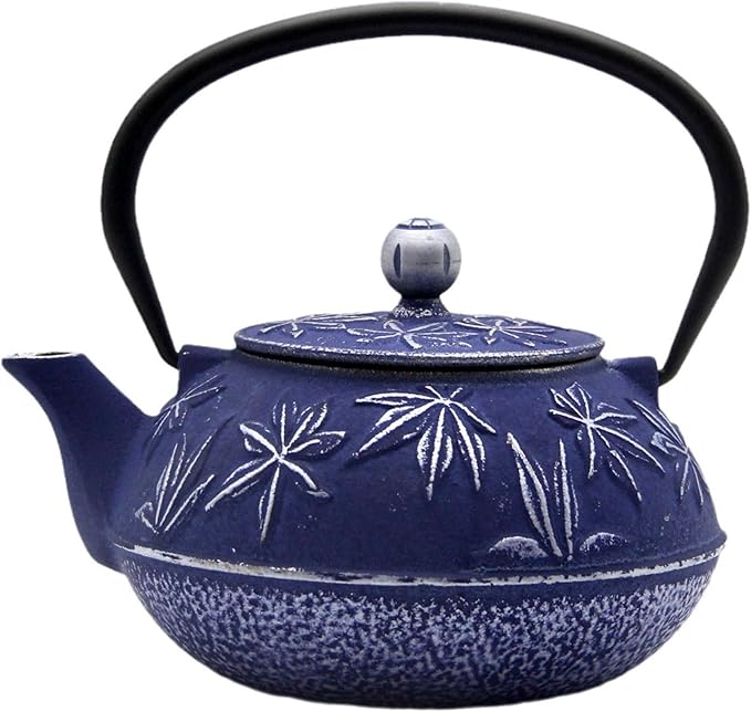 Cast Iron Teapot Tea Kettle with Stainless Steel Infuser for Stovetop Safe Coated with Enameled Interior Japanese Tetsubin with Maple Leaves Pattern(30.4oz/900ml) (Color-3)