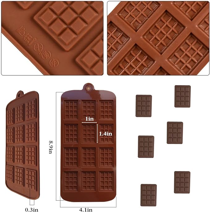 3 Pieces Silicone Break Apart Chocolate Molds, Square Non-Stick Candy Bar Mold, Reusable Protein and Candy Chocolate Mold