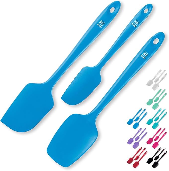 DI ORO Silicone Spatula Set - Rubber Kitchen Spatulas for Baking, Cooking, & Mixing - 600°F Heat-Resistant & BPA Free Silicone Scraper Spatulas for Nonstick Cookware - Dishwasher Safe (3pc, Blue)