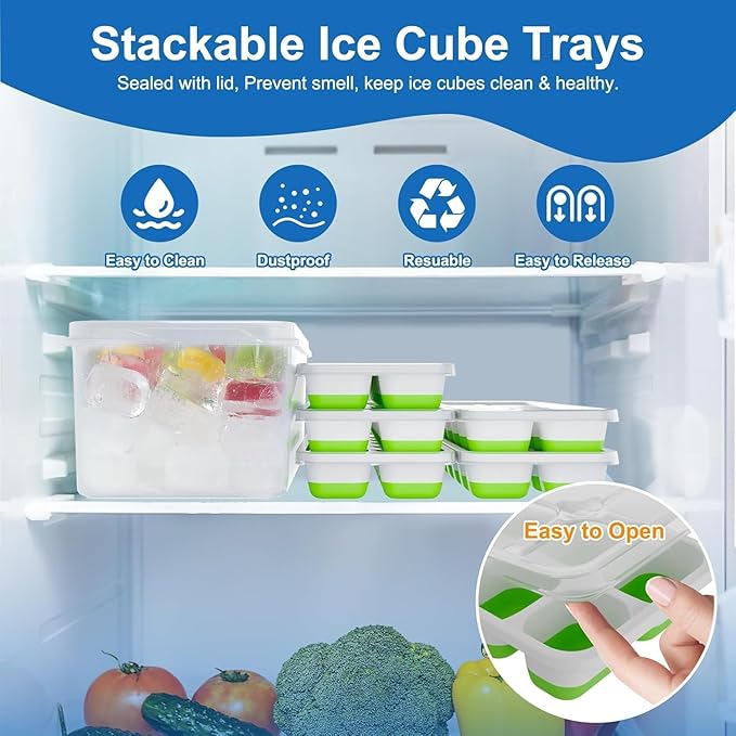 Ice Cube Tray with Lid 5 Pack, 60 Cubes Silicone Ice Cube Trays for Freezer, BPA-Free Easy Release Ice Molds, Stackable Dishwasher Safe Ice Cube Trays for Cocktails, Coffee & Drinks