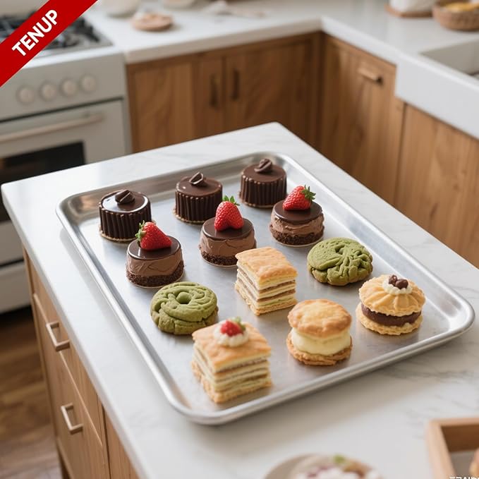 TENUP 6 Pack Aluminum Half Sheet Pan, 18" x 13" Heavy Duty Commercial Baking Tray Reinforced Rim, Warp-Resistant Rust-Free