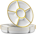 Plasticpro 6 Sectional Round Plastic Serving Tray/Platter (8, White & Gold)