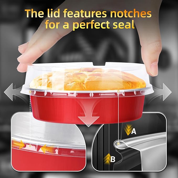 Beasea 4 Inch Disposable Tart Pans with Lids, 120 Pack 8oz Mini Pie Tins Creme Brulee Ramekins Bright Red Aluminum Foil Pie Tart Cake Baking Pans Individual Round Containers Oven Safe for Baking