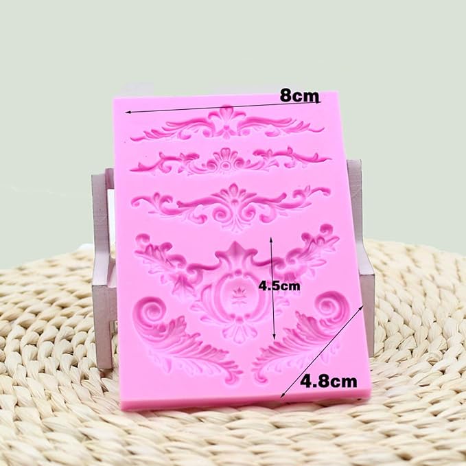 Rainmae Baroque Style Curlicues Scroll Lace Fondant Silicone Mold for Filigree Mold 3D Sculpted Flower Cake Border Decoration, Cupcake Topper, Jewelry, Polymer Clay, Crafting Projects