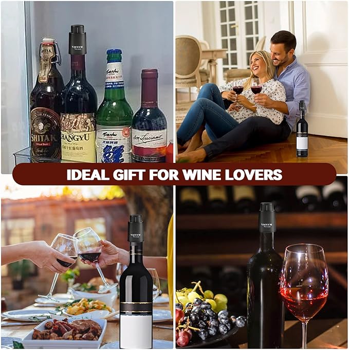 [2 PACK] Wine Bottle Stoppers,Real Vacuum Stoppers,Reusable Wine Preserver,Wine Corks Keep Fresh,Best Christmas and Birthday Gifts for Wine Lovers.