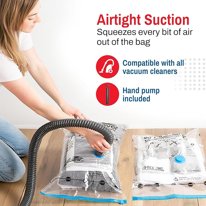 Spacesaver 8 Pack Medium Vacuum Storage Bags for Comforters, Blankets & Clothes – Vacuum Sealed Compression Bags with Hand Pump – Space Saver Storage Bags for Bedding, Moving, Travel & Organization