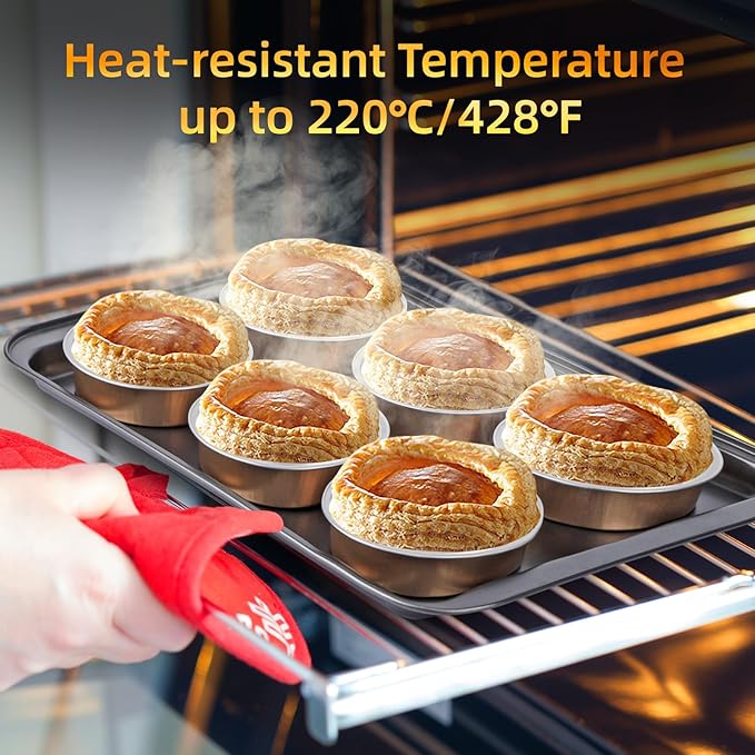 Beasea Mini Ramekins with Lids, 120 Pack 4 Inch 8oz Disposable Creme Brulee Tart Pie Tins Rose Gold Small Aluminum Foil Cake Baking Tins Pans Individual Round Containers Oven Safe for Baking