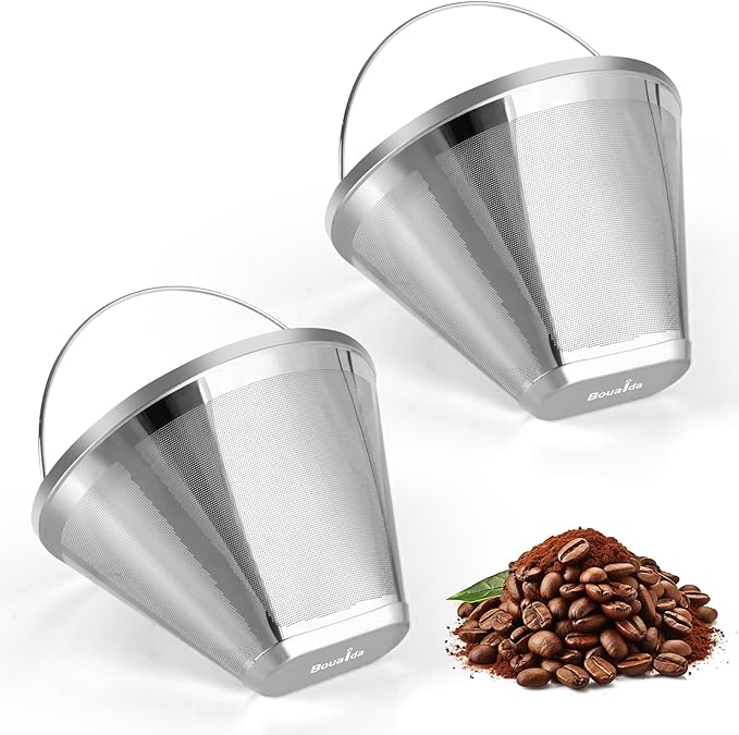 Reusable Cone Coffee Filters 4，304 Stainless Steel Permanent Coffee Filter，Permanent Filter for Ninja Coffee Maker, 2Pcs Permanent Cone Filter 4