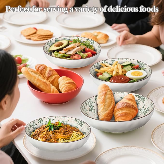 75 Oz Serving Bowls,Bohemian Style Large Porcelain Dishes for Entertaining Parties,Big Bowls for Eating Soup, Salad, Pasta, Fruit, Chips, 10.3 Inch Diameter (orange Beige)