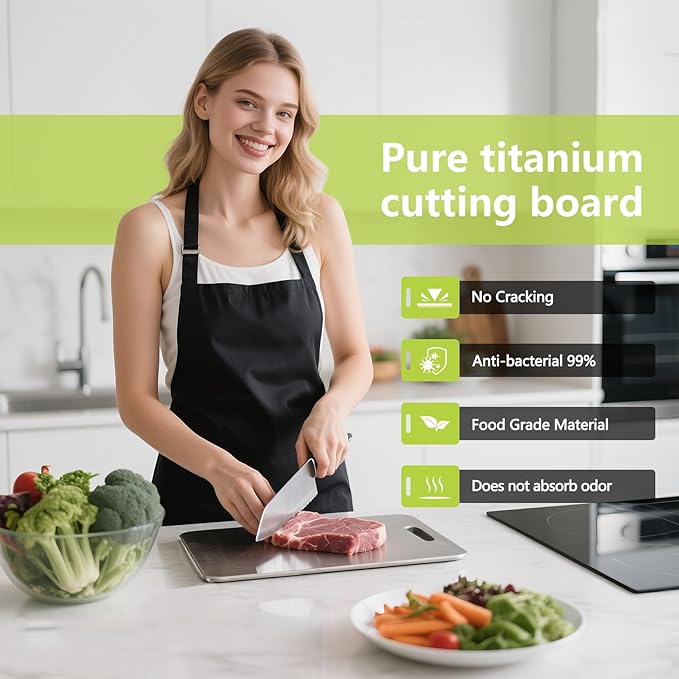 Titanium Cutting Boards For Kitchen, 100% Pure Cut Titanium Cutting Board, Food Grade Quality, Double-sided non-toxic, Easy To Clean, Dishwasher Safe And Will Not Absorb Odors(14L*10W)