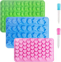 3 Pack Mini Silicone Gummy Candy Chocolate Molds Contains Small Hearts, Fruits, Marine Animal Shapes and 2 Droppers for Making Gummy, Candy, Chocolate and Small Ice Cubes