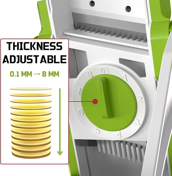 Safe Mandoline Slicer for Kitchen, Vegetable & Food Cutter & Thickness Adjustable 0.1-8 mm. Easy to Clean, Storage, Kitchen Faster Slice Artifact (Only Slice) (Green)