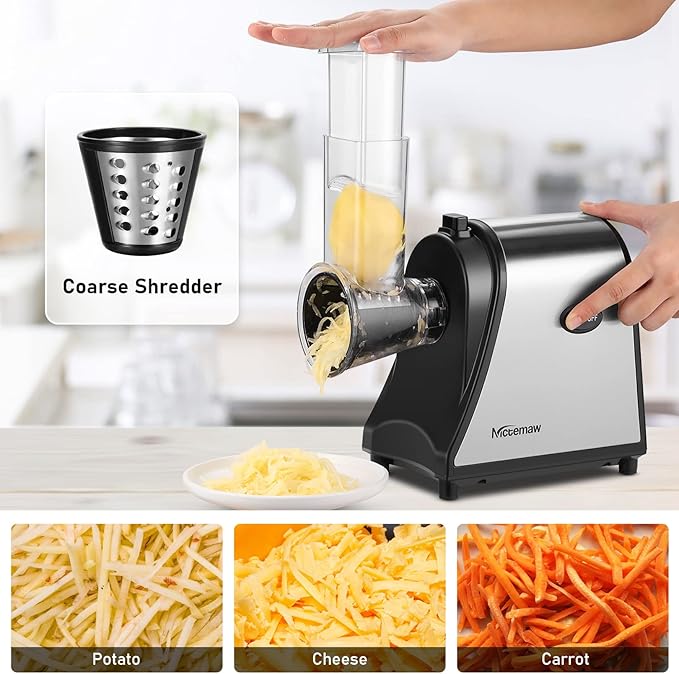 Homdox 250W Electric Cheese Grater, Electric Slicer Shredder, Salad Maker Electric Grater Electric Cheese Grater/Shredder with 5 Free Attachments, Ivory