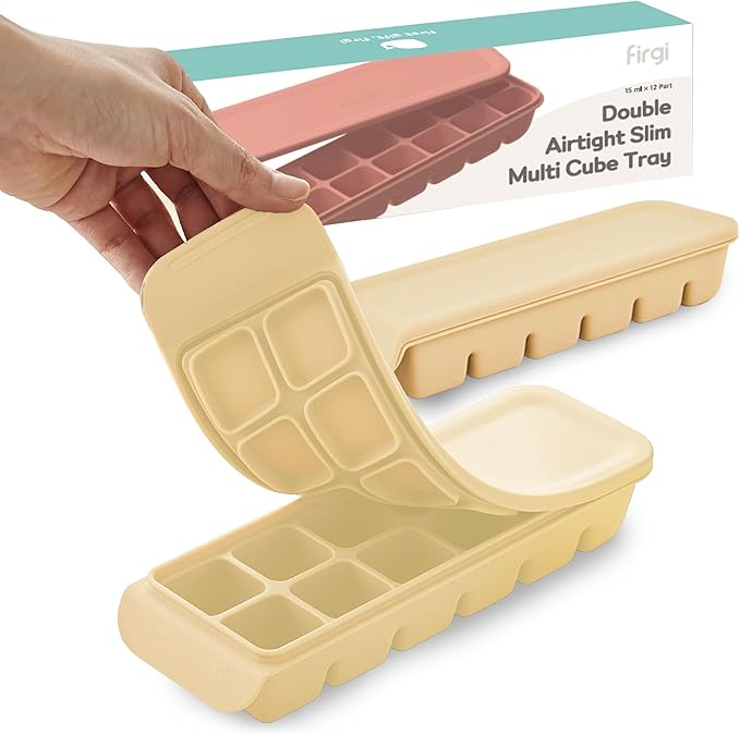 Silicone Freezer Trays with Lid, 0.7oz 12 Section-Leak Proof Silicone Freezer molds for Homemade Baby Food Breastmilk, Purees, Vegetables, Fruit, Baby Food Jars Ice Tray with Lid BPA Free Beige