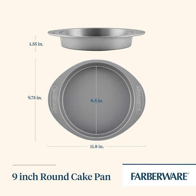 Farberware Nonstick Bakeware Baking Pan / Nonstick Cake Pan, Round - 9 Inch, Gray, 1 Count (Pack of 1)