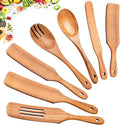 Spurtles Kitchen Tools Wooden, 7Pcs Wooden Spoons for Cooking, Natural Premium Spatula Set, Heat Resistant Cooking Utensil for Nonstick Cookware, Spurtle for Sourdough Starter
