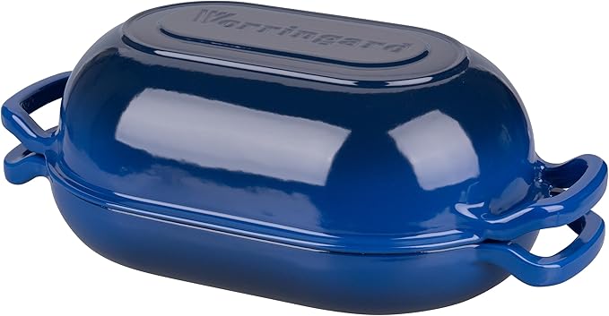 Enameled Cast Iron Sourdough Bread Oven, Dutch Oven, Loaf Cast Iron Bread Pan for Homemade Bread Baking, Meatloaf Pan with Lid, 7QT, Blue
