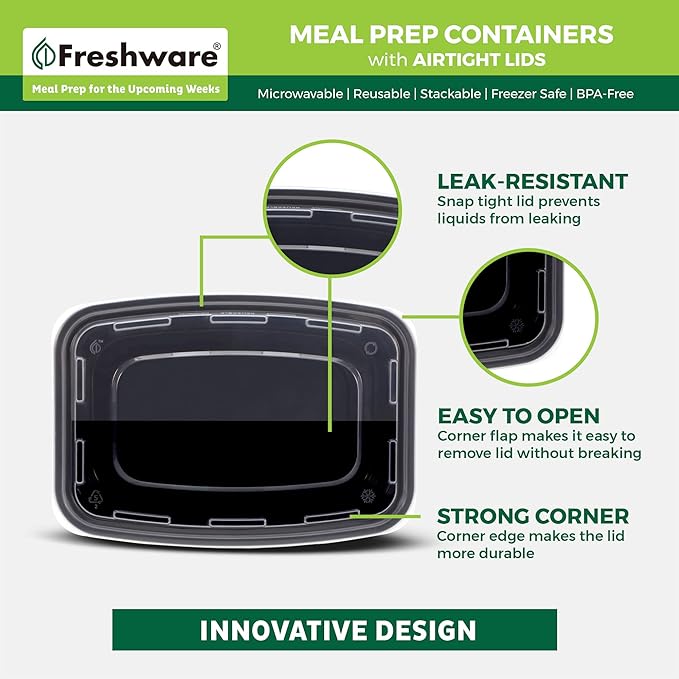 Freshware Meal Prep Containers [150 Pack] 1 Compartment Food Storage Containers with Lids, Bento Box, BPA Free, Stackable, Microwave/Dishwasher/Freezer Safe (28 oz)