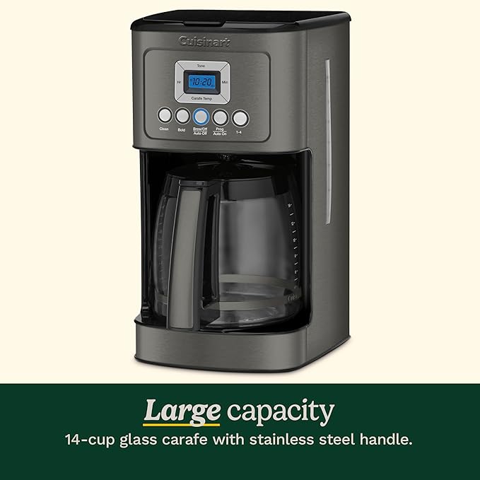 Cuisinart 14-Cup Coffee Maker, Programmable PerfecTemp Glass Carafe Coffee Machine with 1-4 Cup Setting, Brew Strength Control and Brew Pause, Stainless Steel, DCC-3200BKSNAS, Black