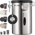 Veken Coffee Canister, 39OZ Large, Airtight Stainless Steel Food Storage Container for 2.2lbs Coffee Beans, Ground, Sugar, Tea, Flour, Cereal, Kitchen Bar Accessories with Date Tracker & Scoop, Silver