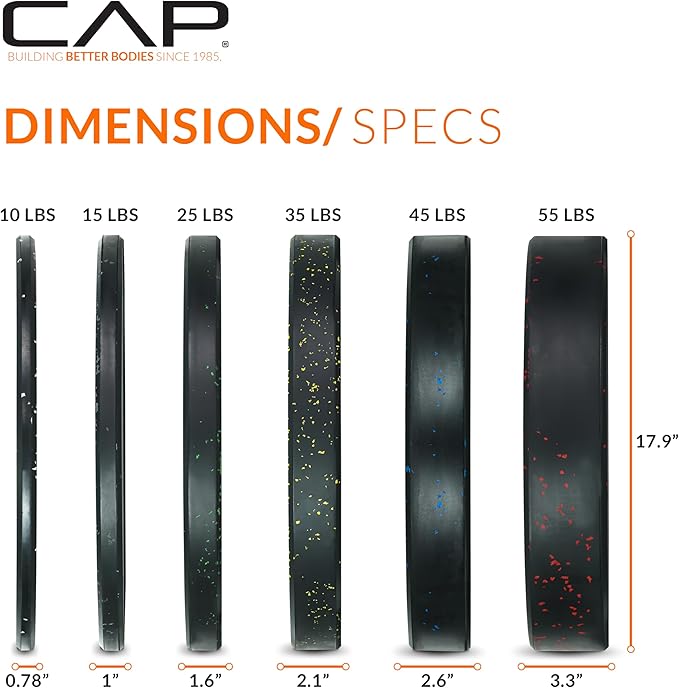CAP Barbell 2-Inch Olympic Bumper Plate Weight Set with 6 Post Rack | 100-370 lbs | Multiple Options