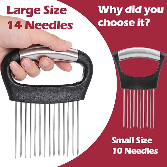 JAYVAR Large Onion Holder for Slicing, 3Pieces Large Tomato Slicer, Stainless Steel Onion Chopper Vegetable Cutter for Potato Lemon, Meat Tenderizer Tool, Kitchen Food Slicer Guide for Neat Slicing
