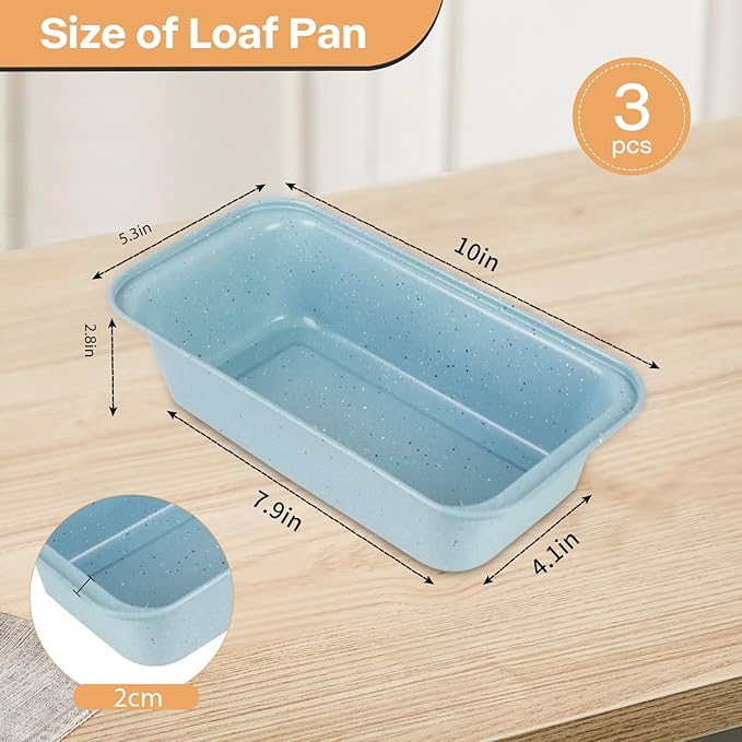 3-Piece Non Stick Bread Pans, 9x5 Inch Stackable Loaf Pan, Advanced Carbon Steel Bread Pans for Homemade Bread, Cakes, Lasagna, Sandwich - Oven-Safe & Easy Clean