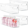 Plastic Food Storage 4 Pack Clear Container Bin with Handles for Organizing Kitchen, Pantry, Refrigerator, Freezer, Pantry, Cabinet, Closet, Bathroom. 14”x4”x4”