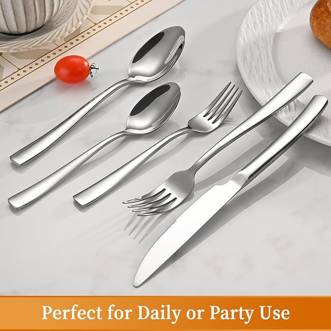 40-Piece Black Silverware Set, Heavy Duty Stainless Steel Flatware Cutlery Set Service for 8, Food-Grade Utensil Sets for Home Restaurant, Dishwasher Safe