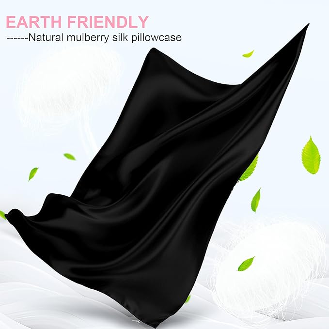 Mulberry Silk Pillow Cases King Size with Hidden Zipper, Ultra Smooth and Soft Breathable Cooling Silk Satin Pillowcase for Hair and Skin, Gifts for Women Men (Black, 20x36 Inches, 1 Pack)