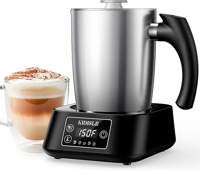5-in-1 Milk Frother and Steamer, 17oz Detachable Frother with Adjustable Temperature, Stainless Steel Milk Steamer, Hot & Cold Foam Maker for Coffee, Latte, Hot Chocolate, Dishwasher Safe