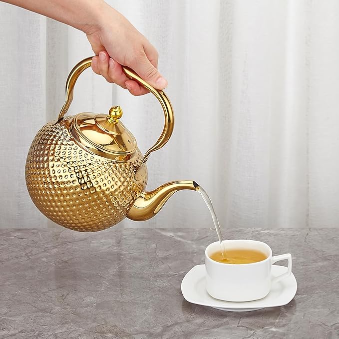 SANQIAHOME 1500ml teapot with Infuser stainless steel Water Boilers lifting handle Tea Maker Water Kettle for Induction/Gas gold
